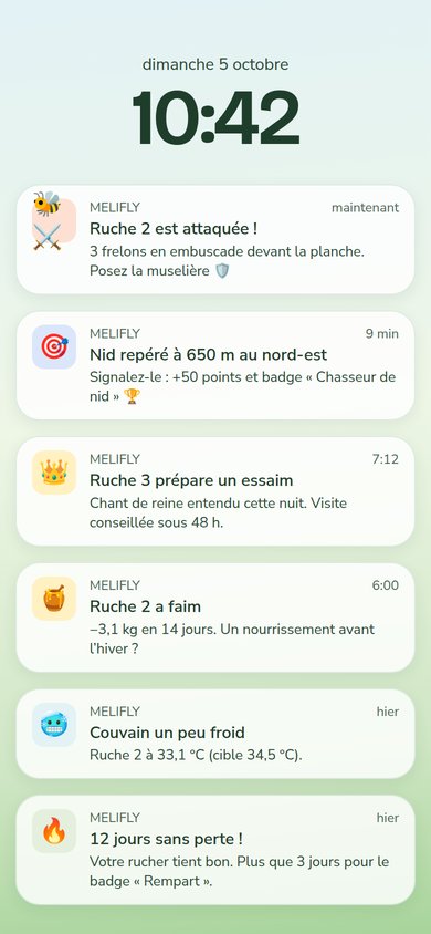 Notifications : ruche attaquée, nid repéré, ruche qui a faim